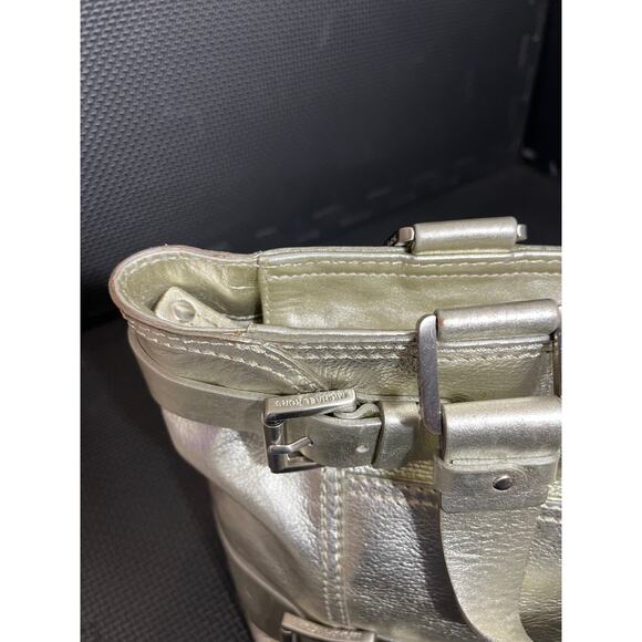 Michael Kors Vintage Metallic Leather Buckle Belted Tote Satchel Handbag - Picture 2 of 8
